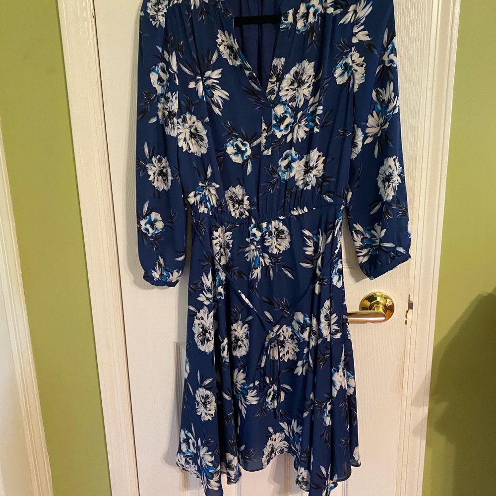 White House Black Market Blue and White Ruffled Tiered Sundress